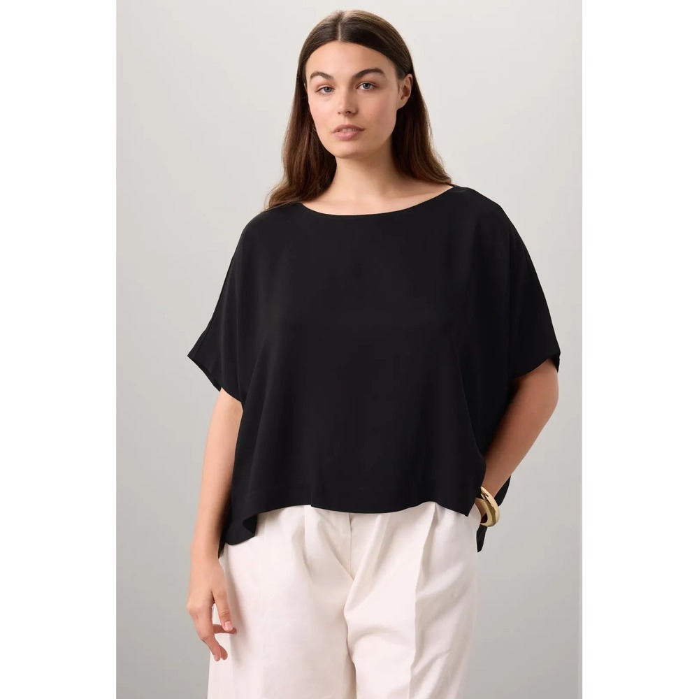 Natori Black Oversized Stretch Crepe Sleeve Viscose Blend Blouse Top L/XL